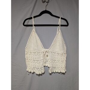 American Eagle Women's Cream Crochet Knit Crop Tank Top Boho Festival‎ Size XL